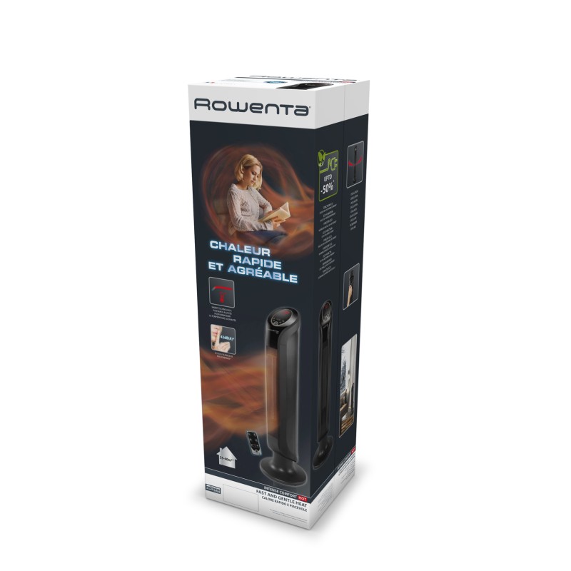 Rowenta Intense Comfort Hot SO9420F0 Termoventilador Elétrico Cerâmico, 2400 W, 3 Níveis de Potência, até 40 m2, Termóstato Regulável, Temporizador, Display LED, Proteção Térmica, Função Antigelo, IP20, com Comando, Portátil, Preto - 3121040069691